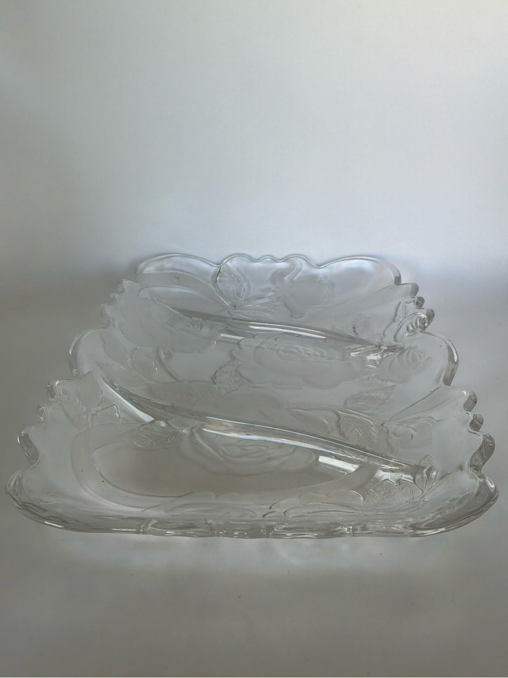 Studio Nova Winter Rose Frosted Glass Serving Platter Floral Embossed 13” x 10”